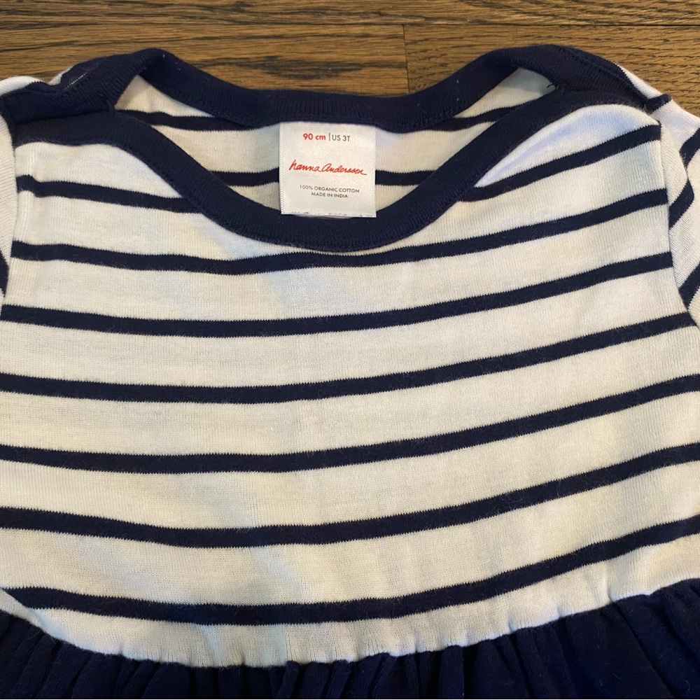 Hanna Andersson Navy Striped Long Sleeve Baby Dress & Bloomer Set Sz 3T - Picture 3 of 3